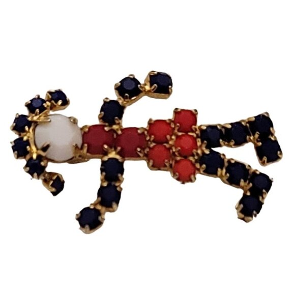 Patriotic Red White Blue Prong Set Rhinestone Girl Pin L36 - Picture 3 of 7